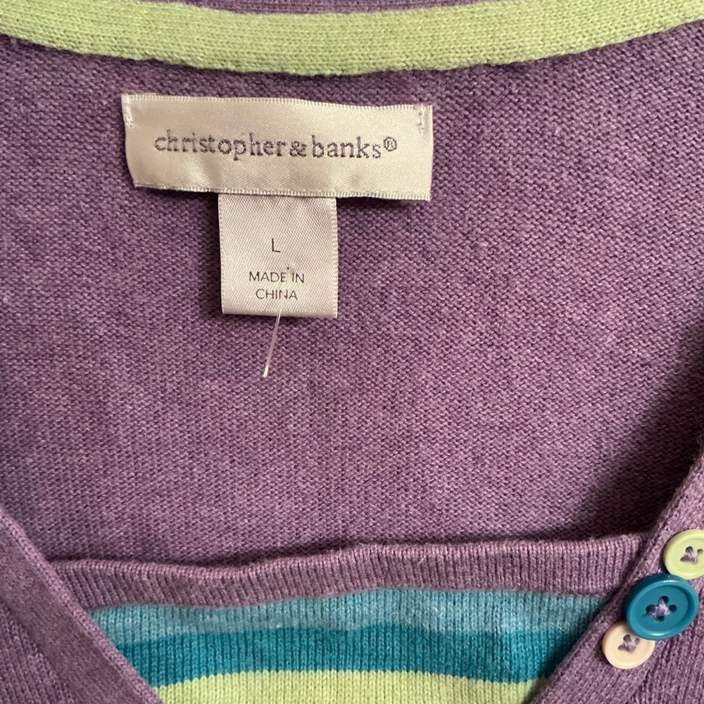 Christopher & Banks Purple sweater with Multicolor Buttons - Picture 2 of 3